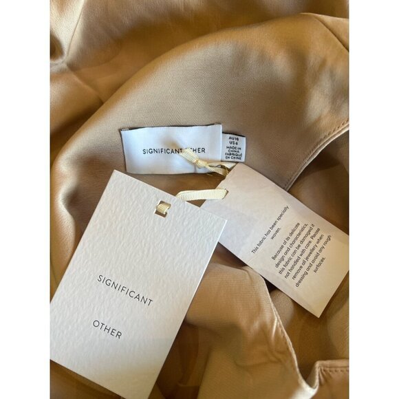 Significant Others Kelsie Satin Asymmetric Dress Almond Womens Size 6 - Picture 9 of 10